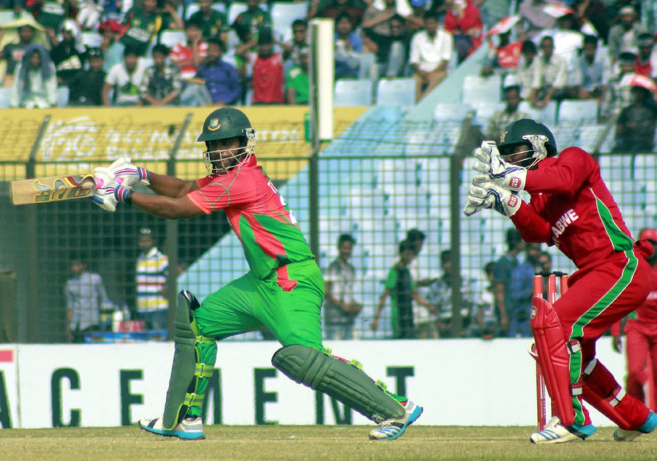 Tamim Iqbal drives through the offside, Bangladesh v Zimbabwe, 2nd ODI, Chittagong, November 23, 2014