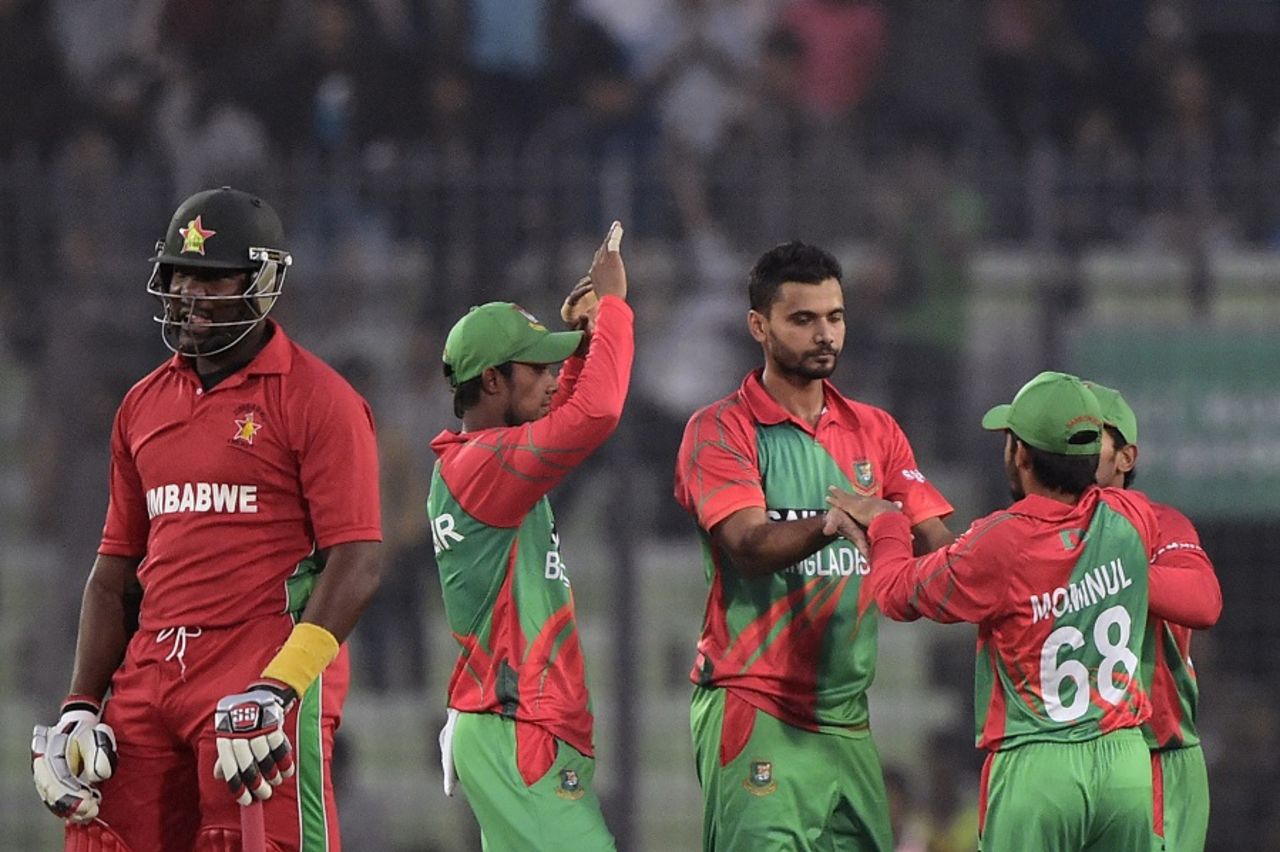 Hamilton Masakadza was not pleased to be given out caught behind, Bangladesh v Zimbabwe, 3rd ODI, Mirpur, November 26, 2014