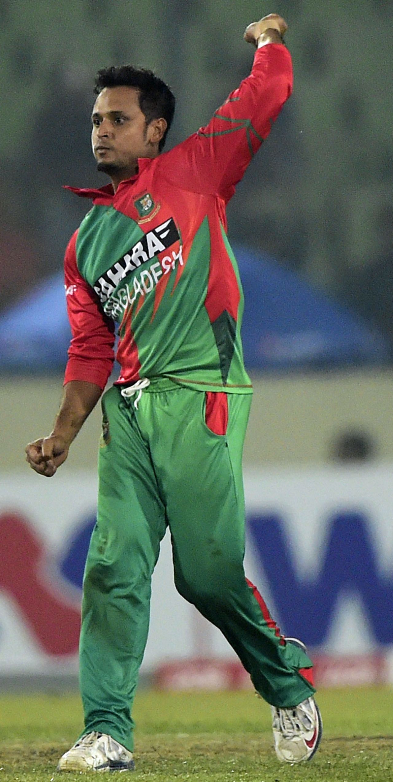 Left-arm spinner Arafat Sunny is thrilled after taking a wicket, Bangladesh v Zimbabwe, 3rd ODI, Mirpur, November 26, 2014