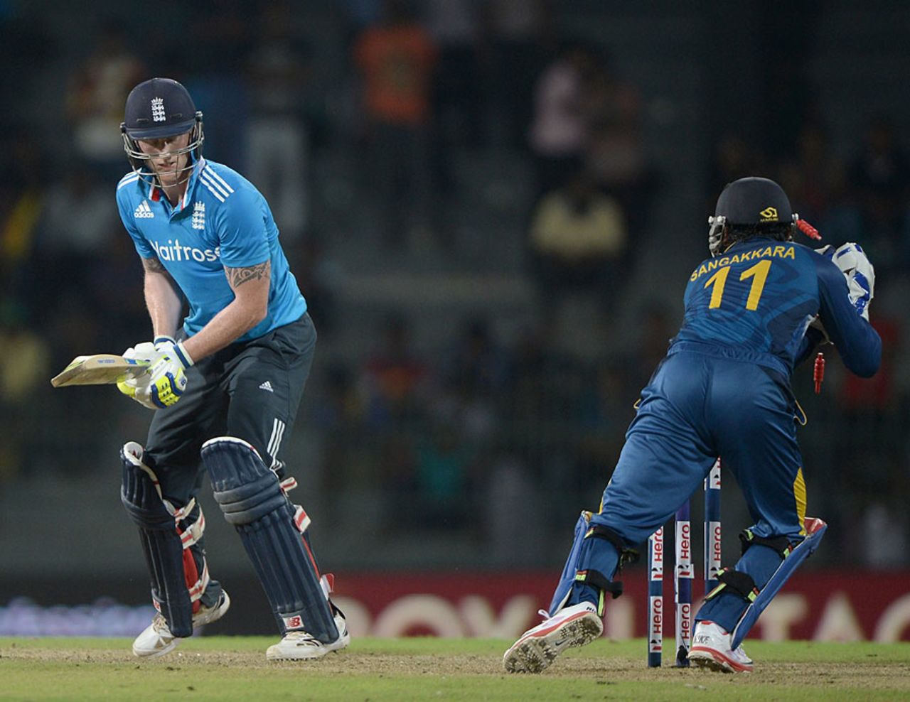 Ben Stokes struggled against spin and was stumped, Sri Lanka v England, 1st ODI, Colombo, November 26, 2014