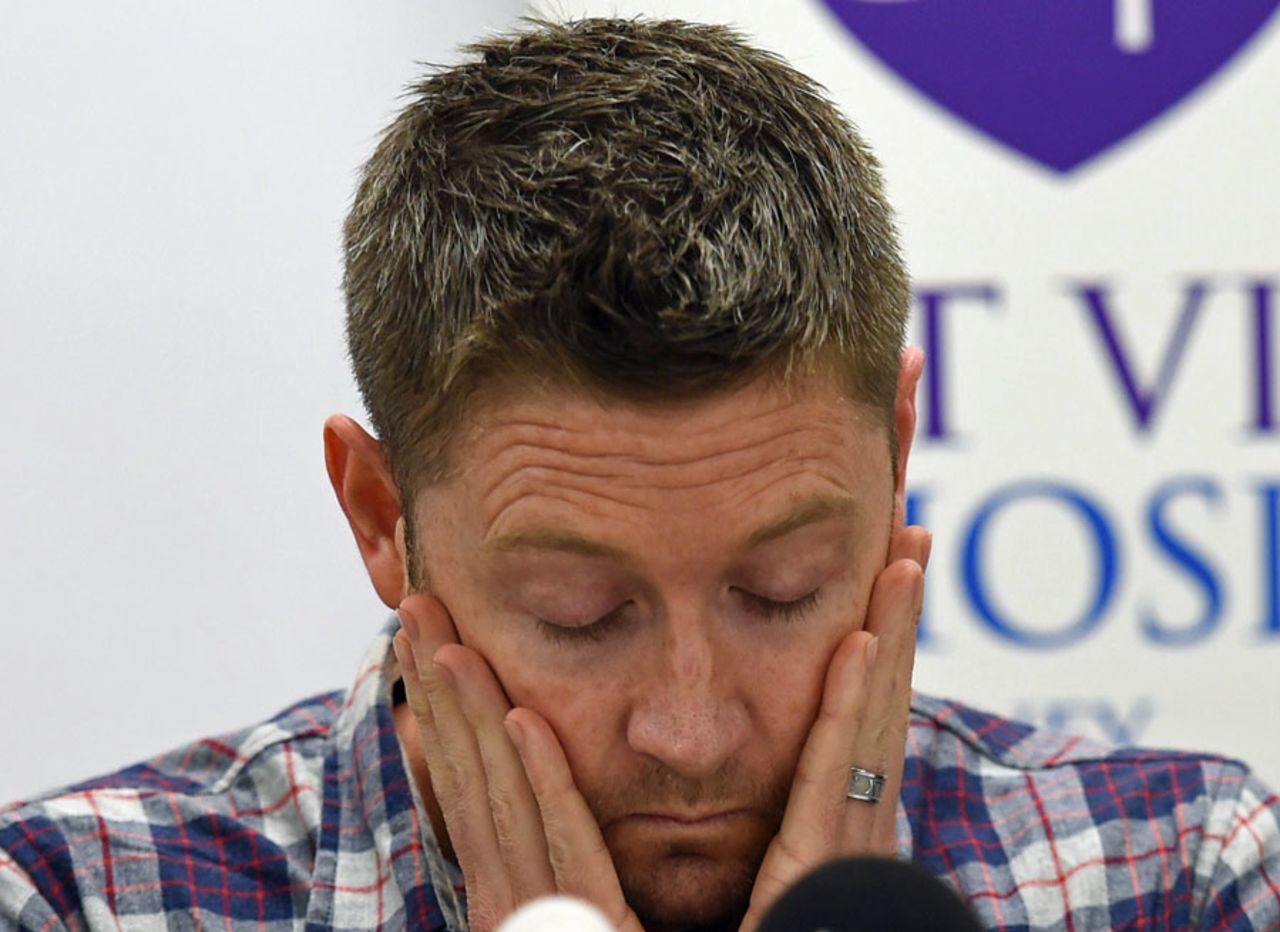 Michael Clarke speaks to the media, following the death of Phillip Hughes in Sydney, November 27, 2014