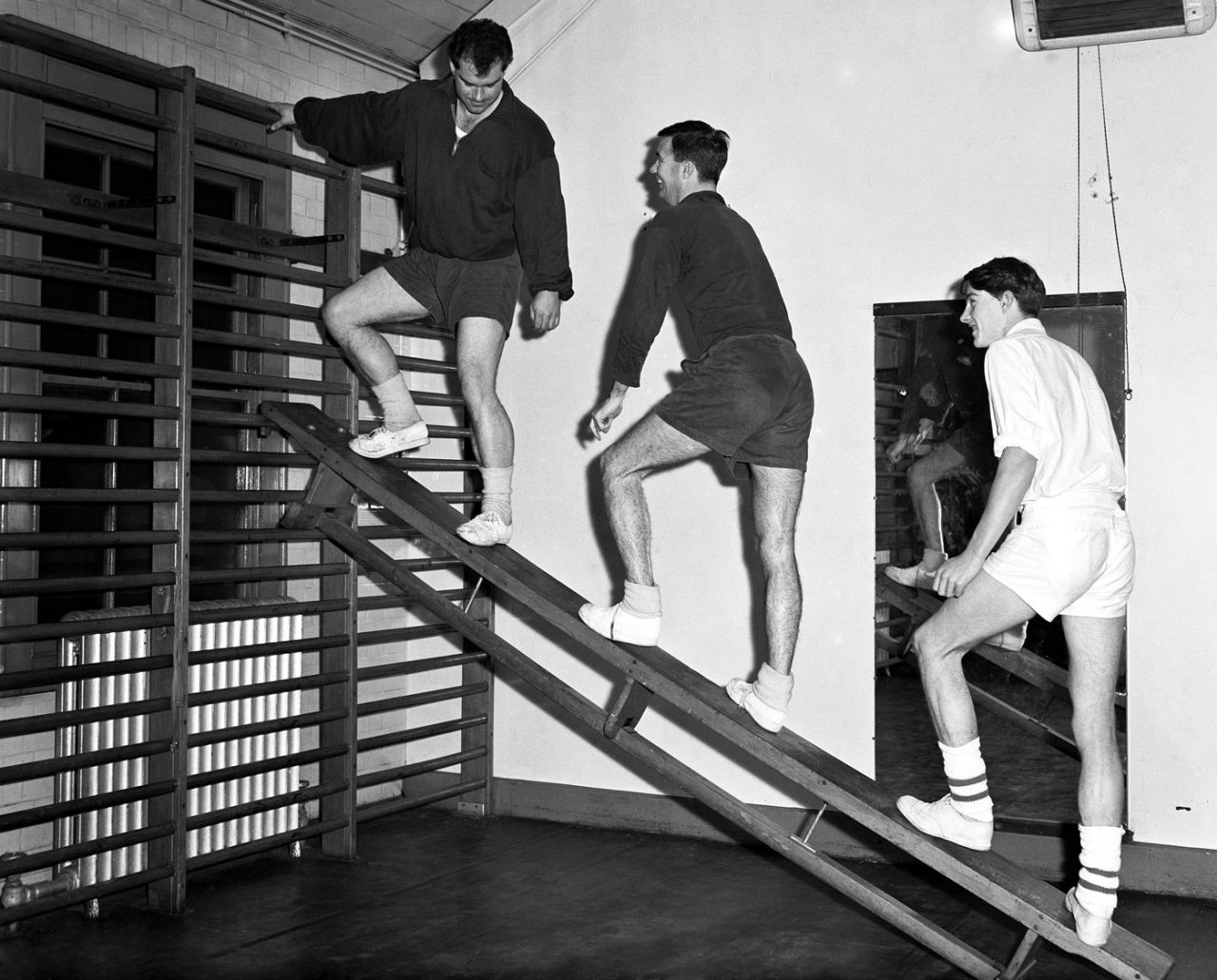 Middlesex's Ted Clarke, John Price and Bob Herman do some circuit exercises, February 1, 1966