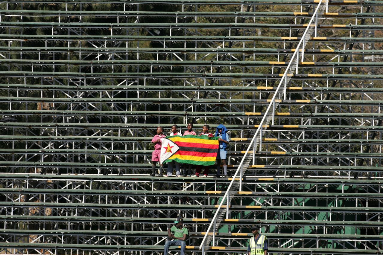 Zimbabwe fans hold up the flag, Zimbabwe v India, 3rd ODI, Harare, July 28, 2013