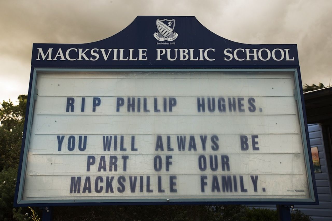 A tribute to Phillip Hughes in Macksville, his hometown, November 28, 2014