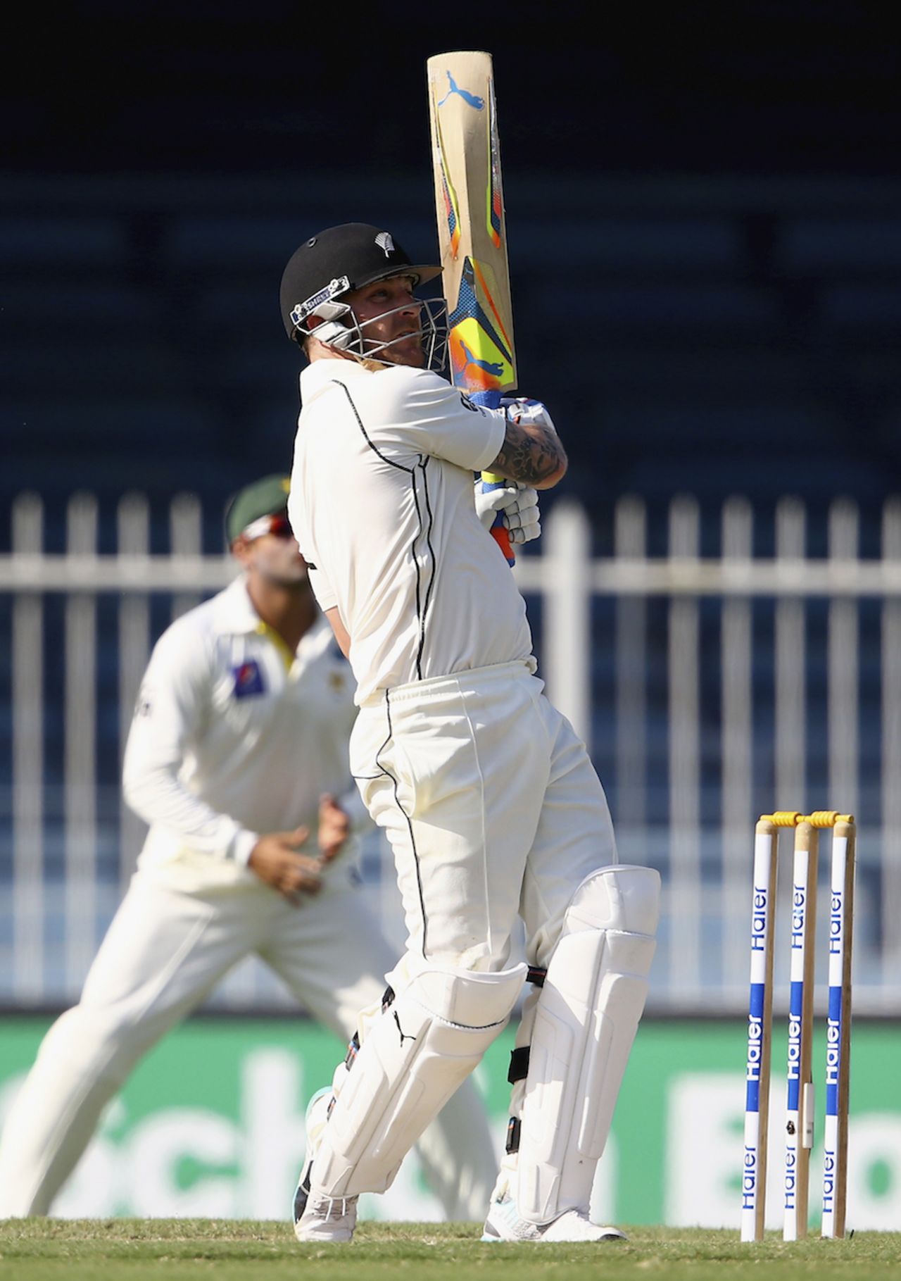 Brendon McCullum targets the midwicket boundary, Pakistan v New Zealand, 3rd Test, Sharjah, 2nd day, November 28, 2014