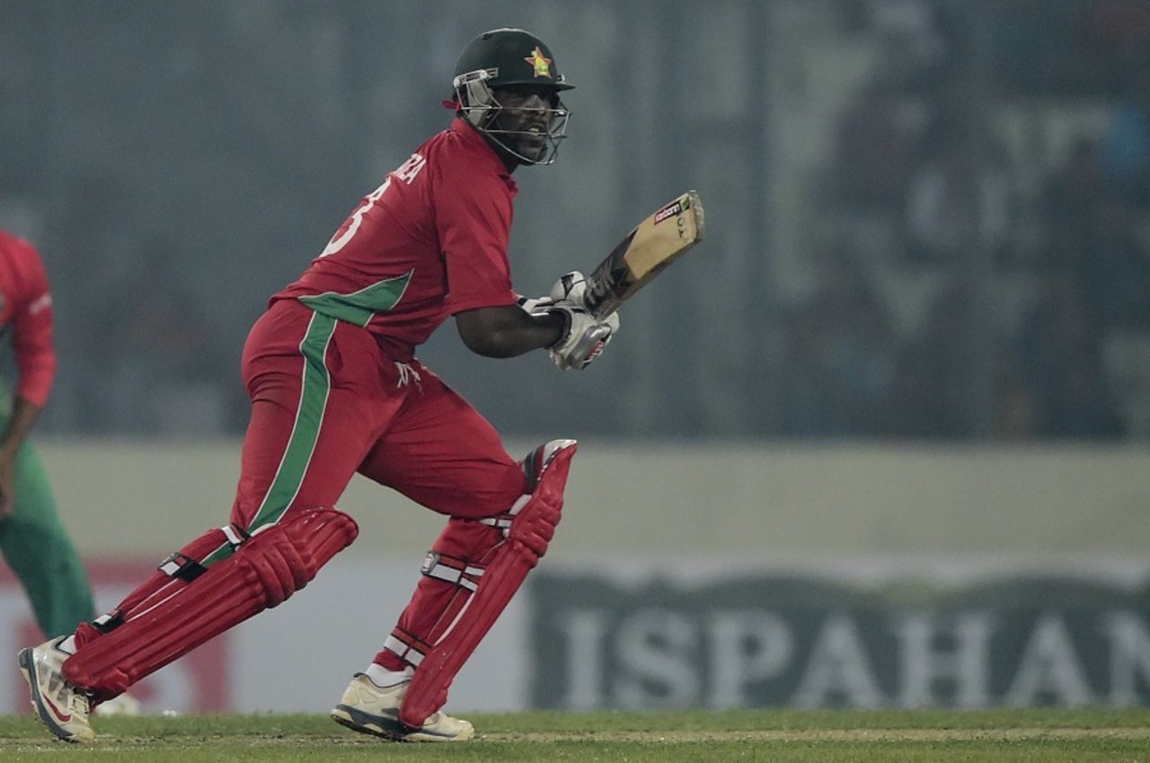 Hamilton Masakadza watches the ball go through the off side, Bangladesh v Zimbabwe, 4th ODI, Mirpur, November 28, 2014