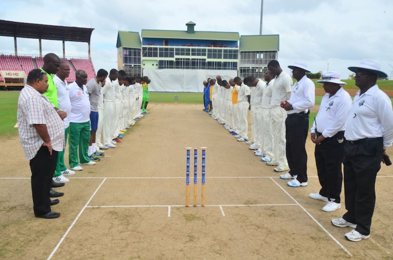 Players and officials from Guyana and Barbados pay tribute to Phillip Hughes, Guyana v Barbados, WICB Professional Cricket League Regional 4 Day Tournament, Guyana, 1st day, November 28, 2014