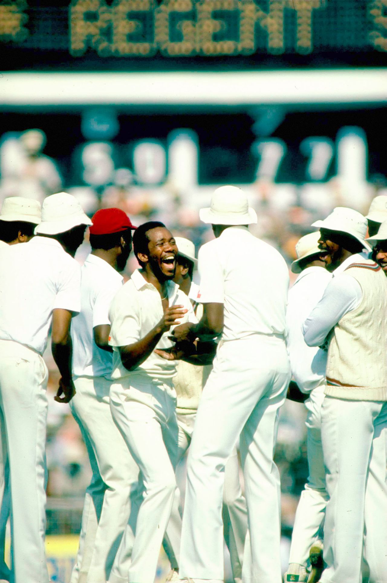 Malcolm Marshall celebrates his six-for, India v West Indies, 5th Test, Calcutta, 4th day, December 14, 1983