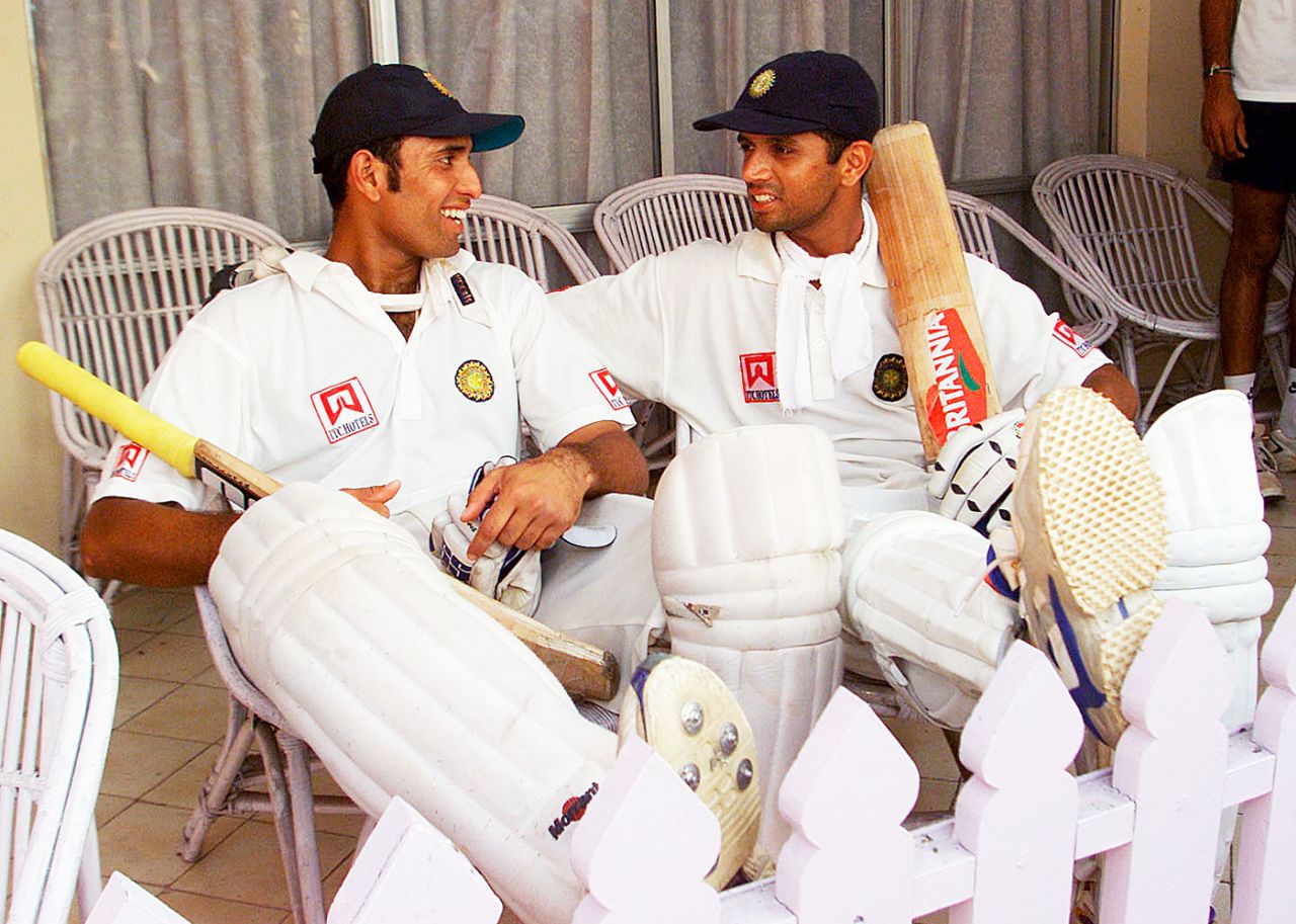 VVS Laxman and Rahul Dravid relax after their 376-run partnership, India v Australia, 2nd Test, Kolkata, 5th day, March 15, 2001
