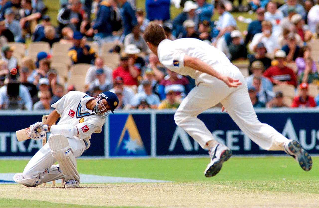 VVS Laxman ducks a bouncer from Glenn McGrath, Australia v India, 1st Test, Adelaide, 2nd day, December 11, 1999