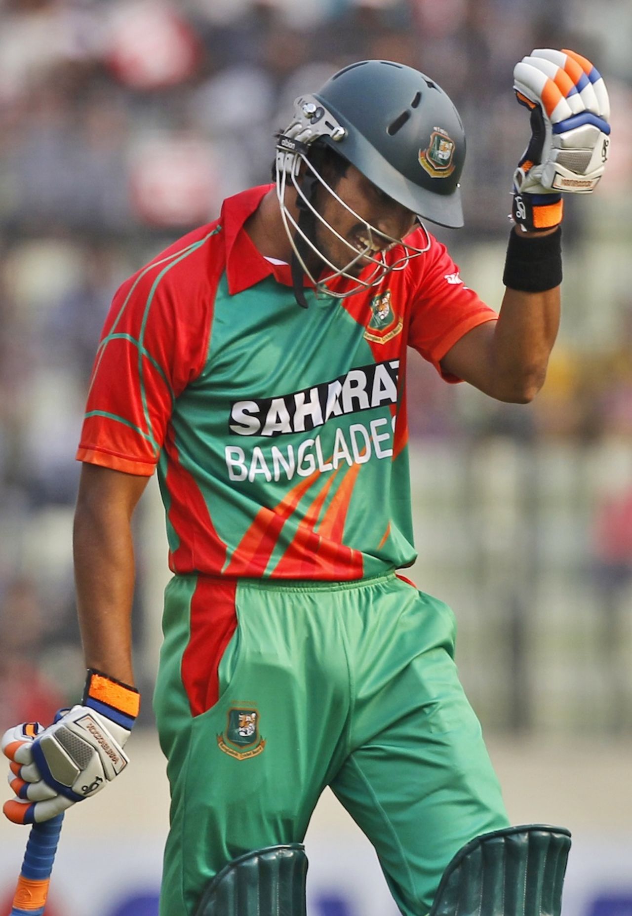 Anamul Haque reacts after being dismissed, Bangladesh v Zimbabwe, 5th ODI, Mirpur, December 1, 2014