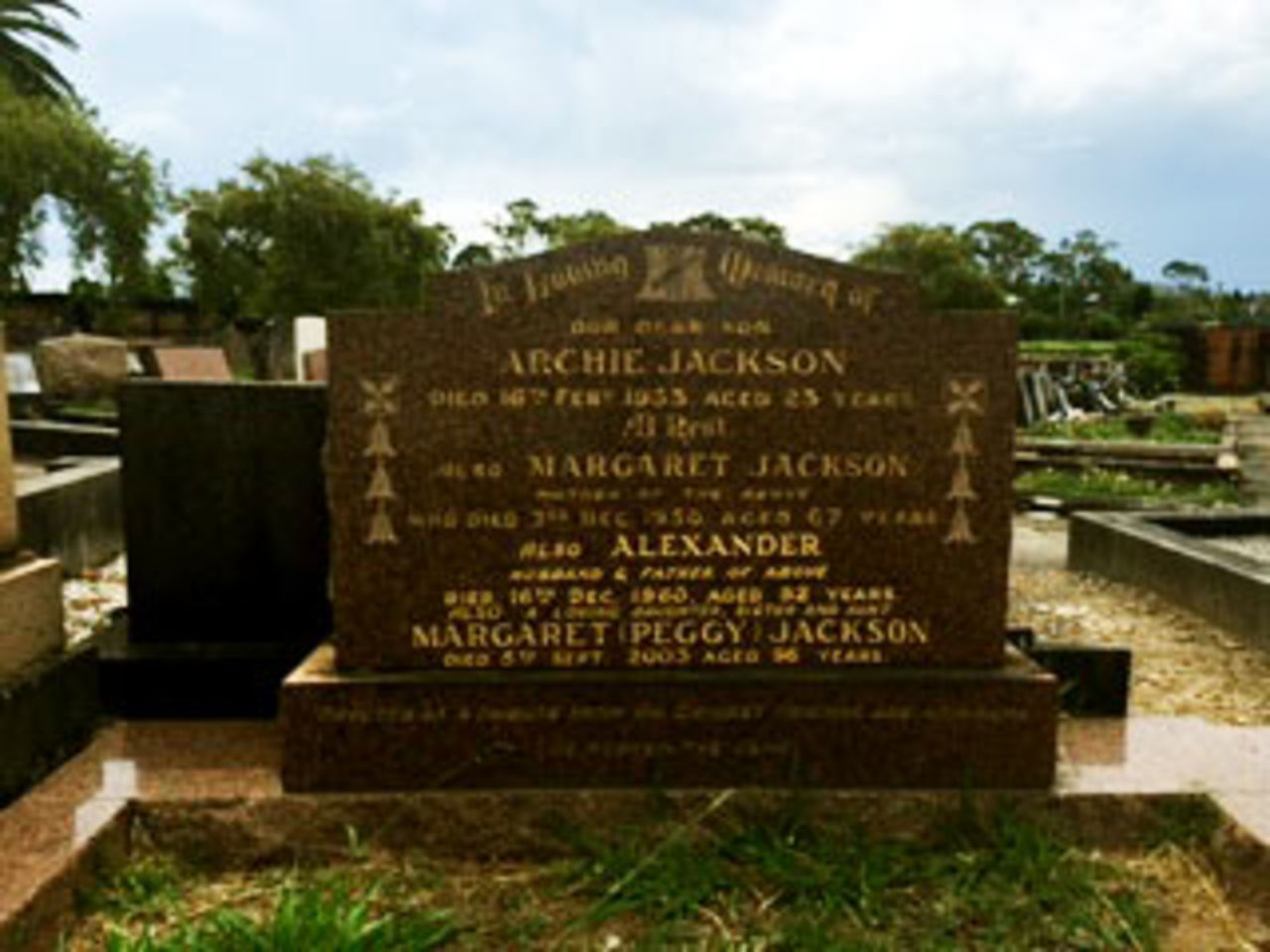 Archie Jackson's grave in the Field of Mars cemetery in Sydney