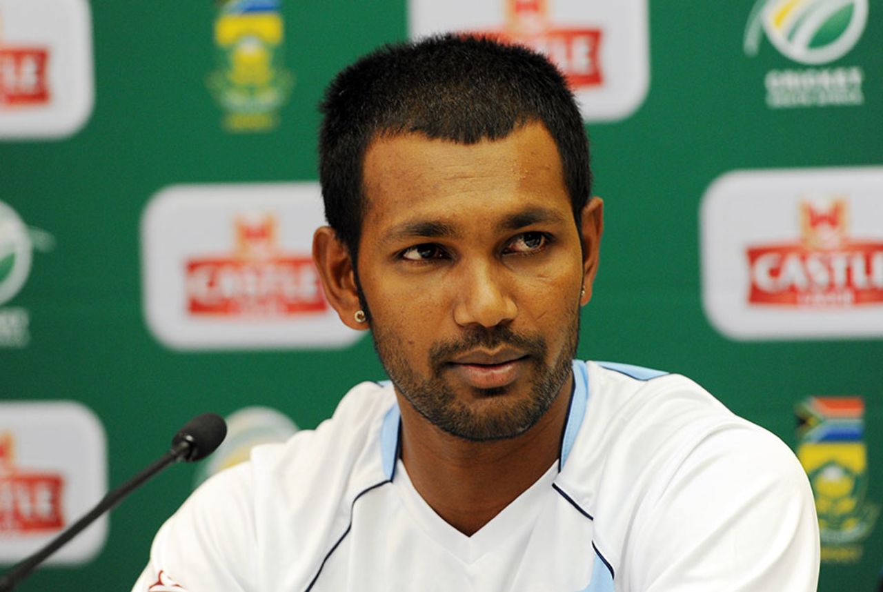 Denesh Ramdin addresses a press conference after West Indies' arrival in South Africa, Johannesburg, December 2, 2014