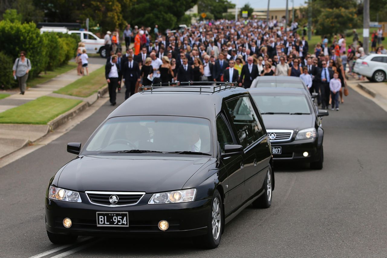 Phillip Hughes' funeral procession set out from the Macksville High School stadium, Macksville, December 3, 2014