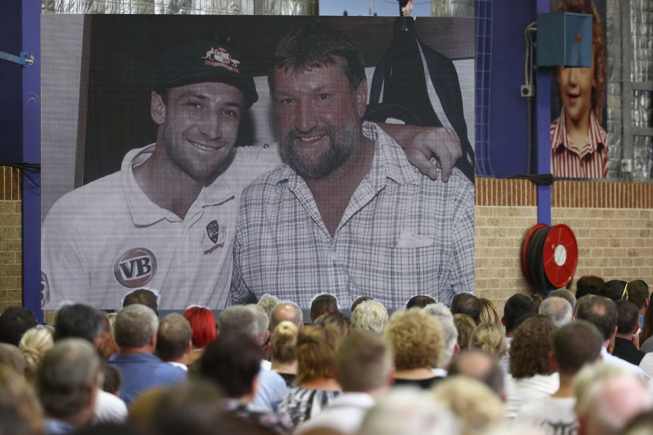A video on Phillip Hughes is screened at his funeral service, Macksville, December 3, 2014