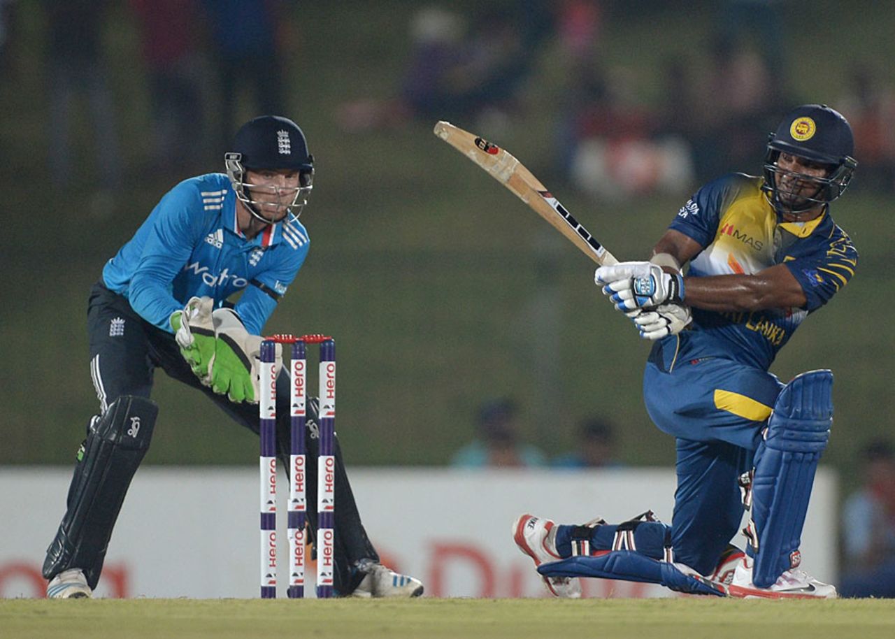 Kumar Sangakkara helped hold the innings together, Sri Lanka v England, 3rd ODI, Hambantota, December 3, 2014