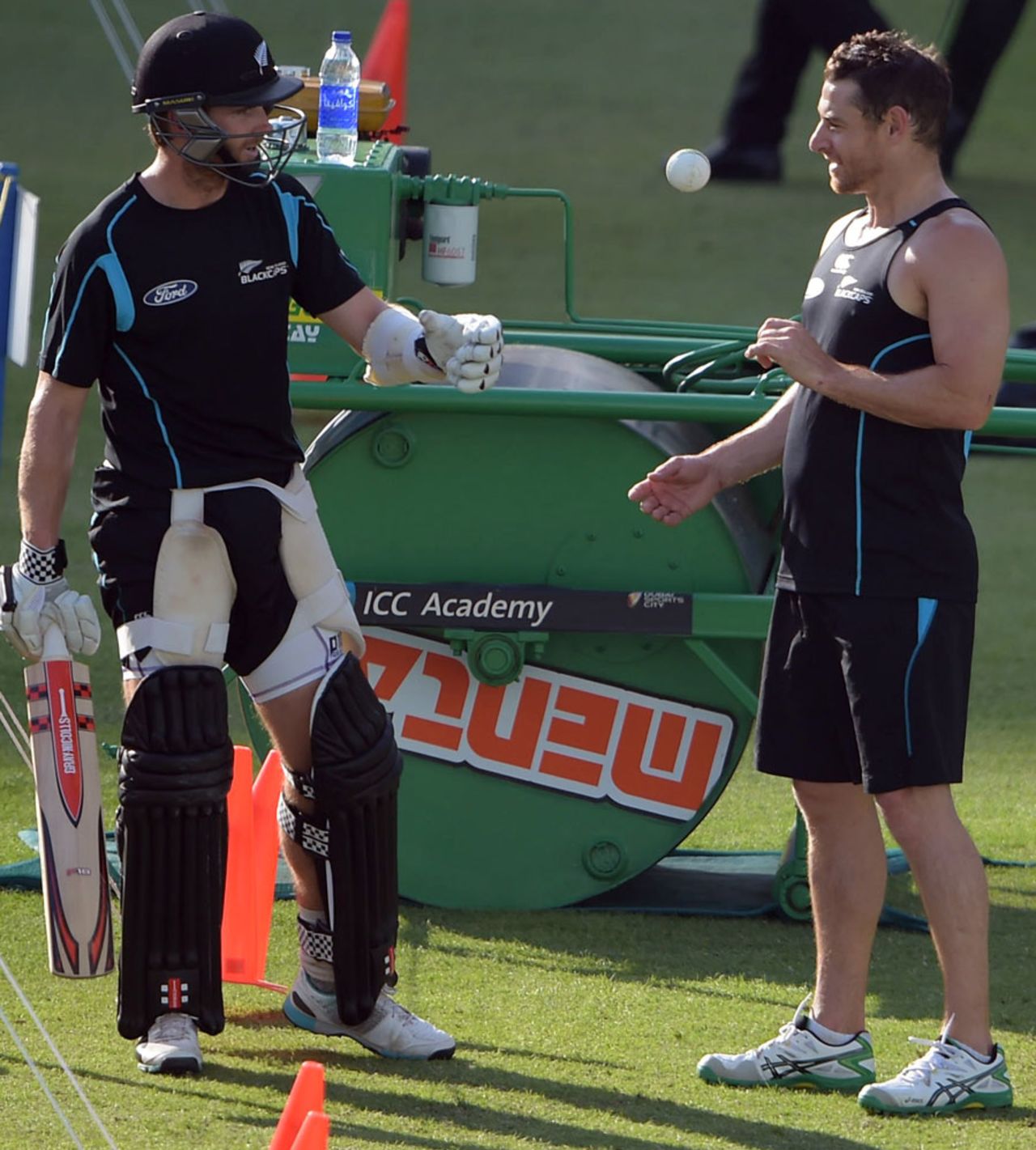 Kane Williamson and Nathan McCullum at a nets session, Dubai, December 3, 2014