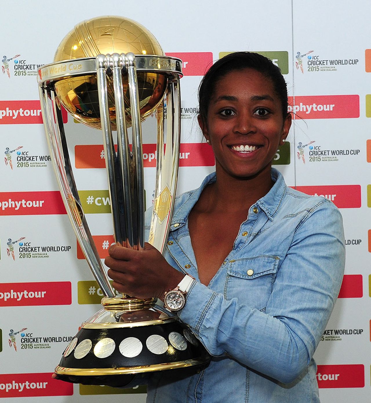 Ebony Rainford-Brent poses with the World Cup, Brimingham, August 23, 2014