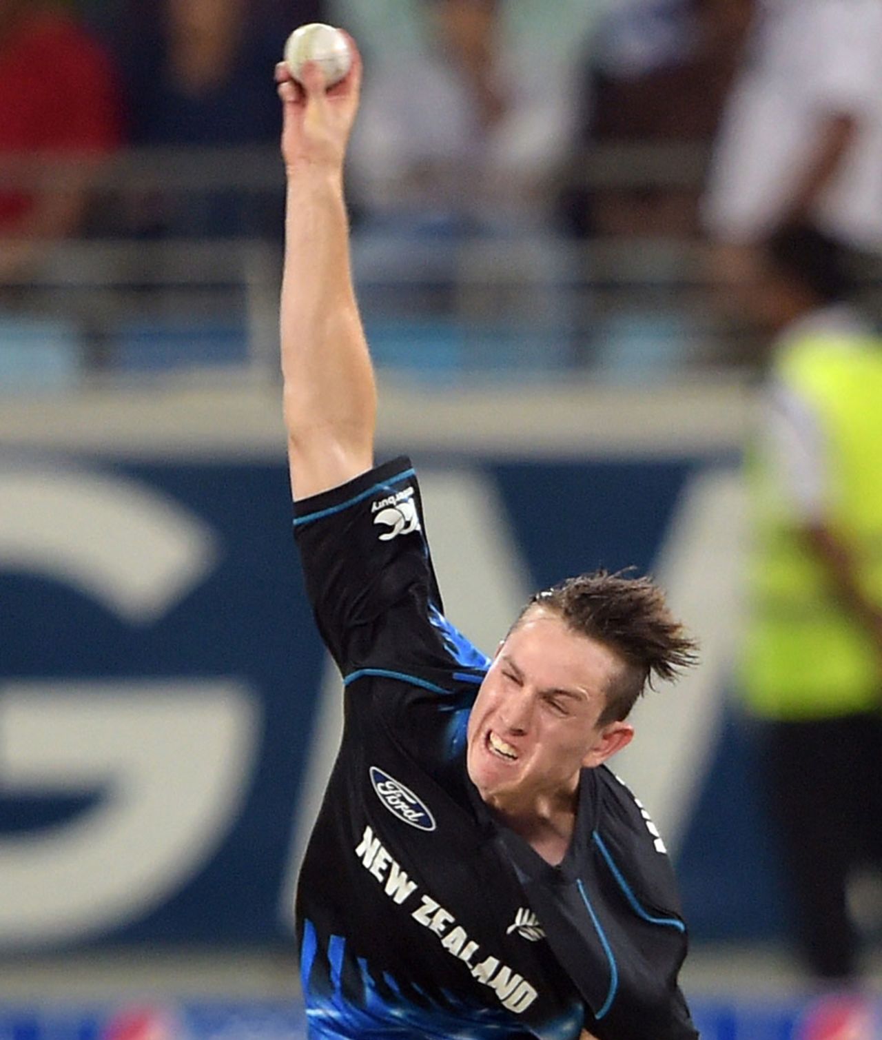 Adam Milne played his first game for New Zealand since January, Pakistan v New Zealand, 1st T20, Dubai, December 4, 2014