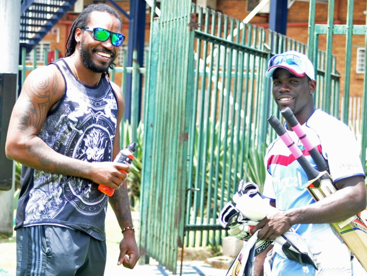 Chris Gayle and Chadwick Walton at West Indies' training session, Johannesburg, December 5, 2014