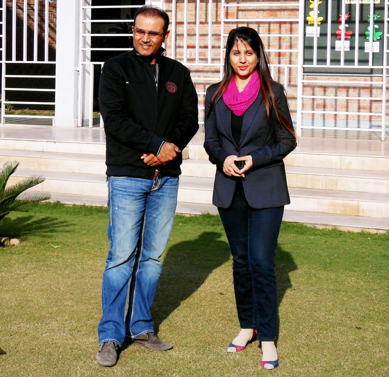 Virender Sehwag and his wife Aarti at the Sehwag International School
