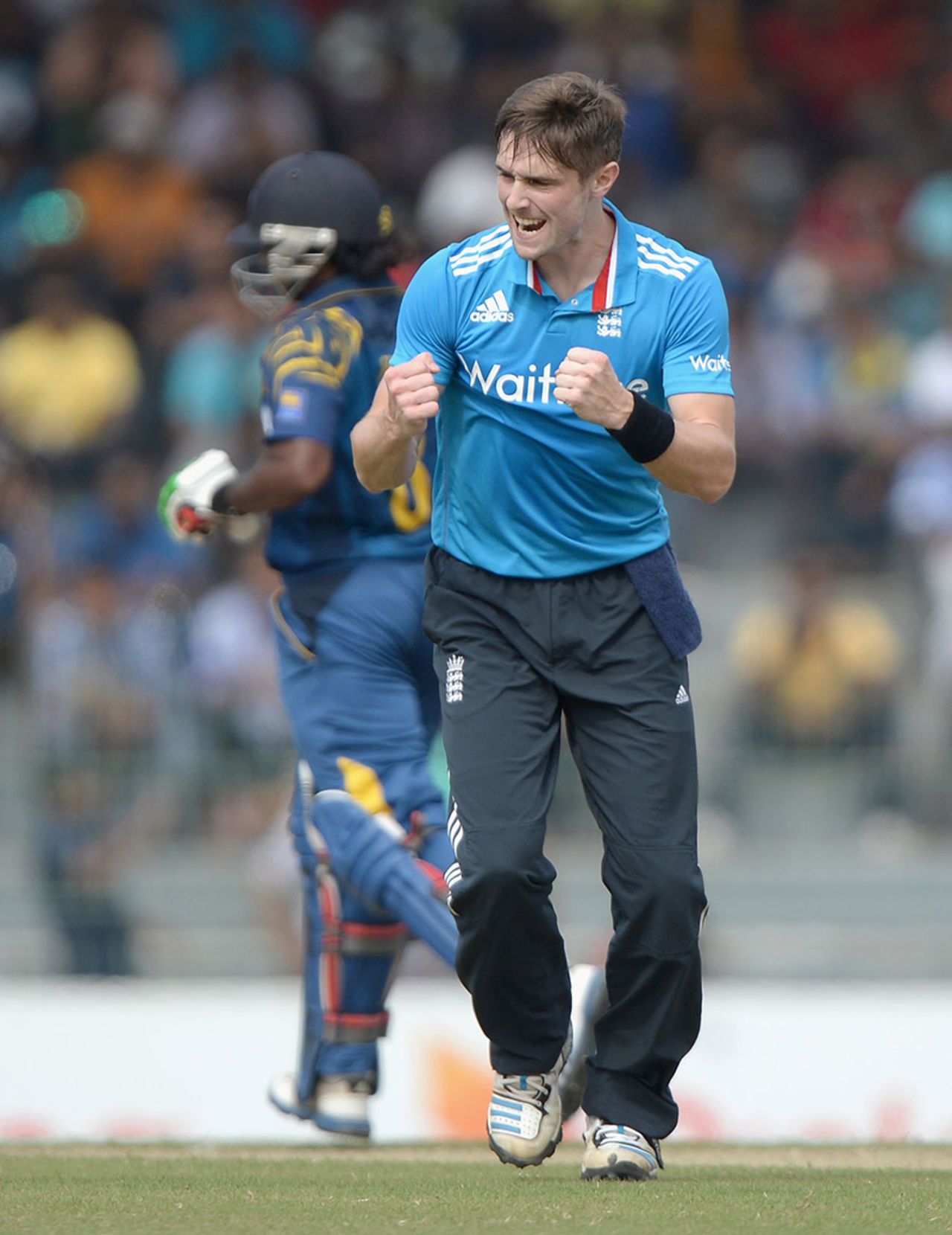 Chris Woakes removed Tillakaratne Dilshan early in the chase, Sri Lanka v England, 4th ODI, Premadasa Stadium, Colombo, December 7, 2014