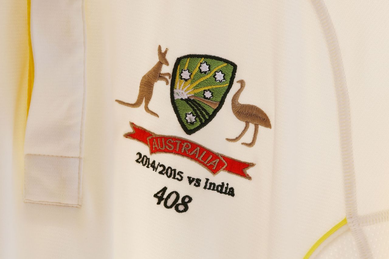 Australia's Test shirt for the India series carries Phillip Hughes' Test cap number, Australia v India 2014-15