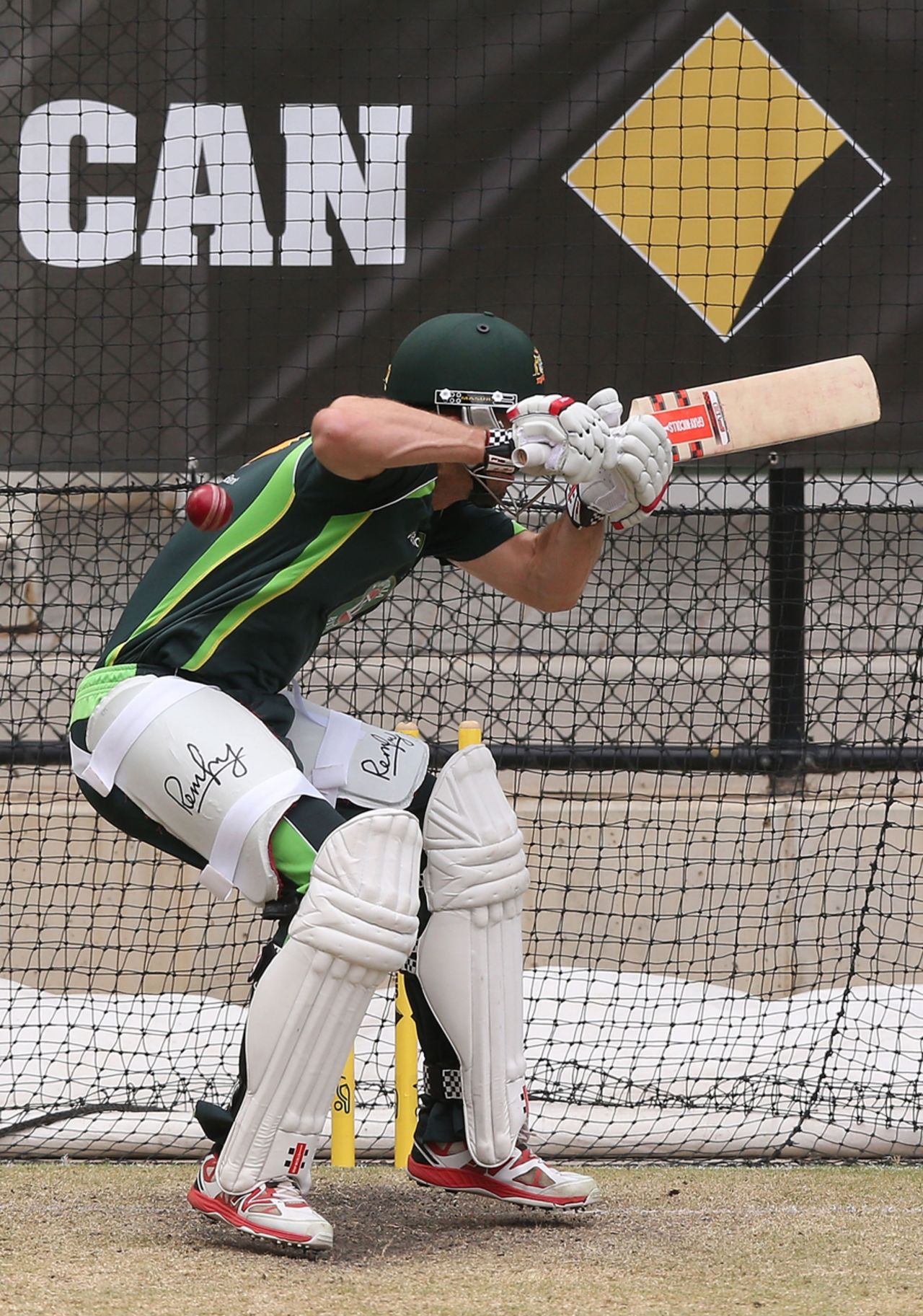 Shaun Marsh faces up to some short stuff during practice, Adelaide, December 8, 2014