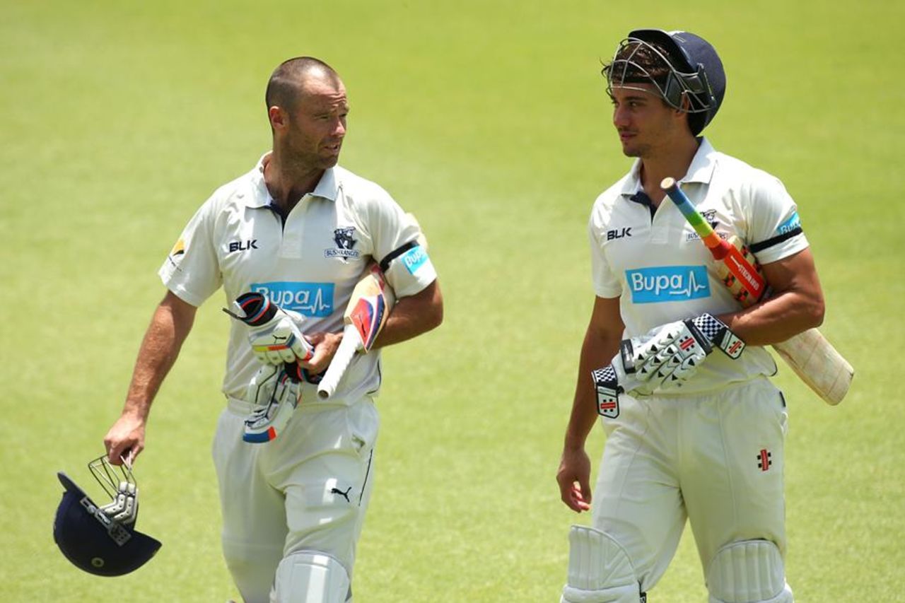 Rob Quiney and Marcus Stoinis put on 118 for the opening partnership, Western Australia v Victoria, Sheffield Shield, Perth, 1st day, December 9, 2014