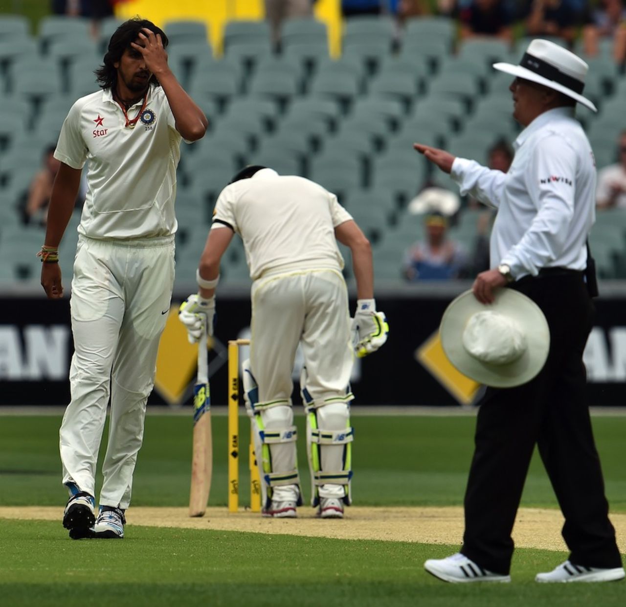 The umpire signals a four off Ishant Sharma, Australia v India, 1st Test, Adelaide, 2nd day, December 10, 2014