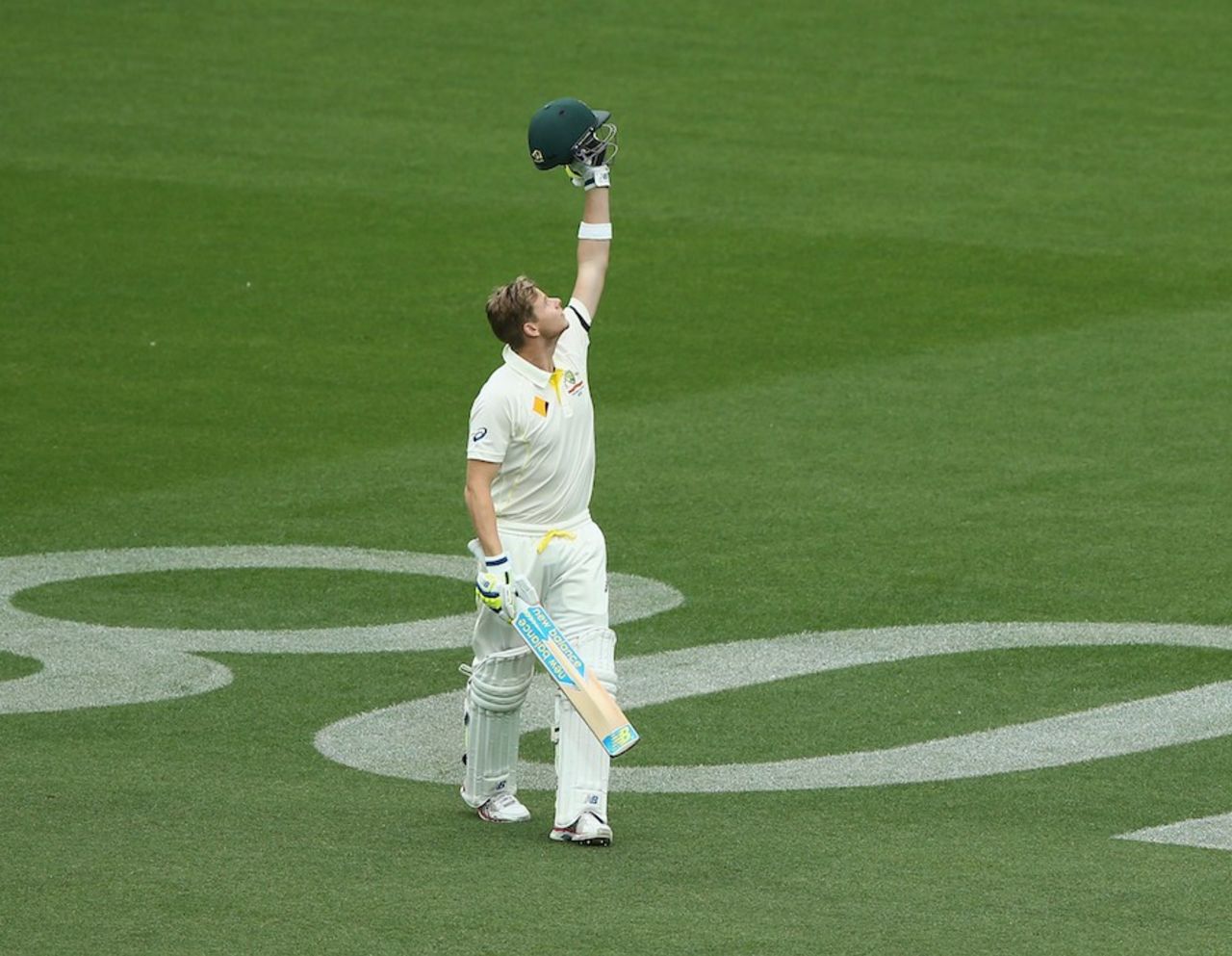 Steven Smith pays tribute to Phillip Hughes after reaching his century, Australia v India, 1st Test, Adelaide, 2nd day, December 10, 2014