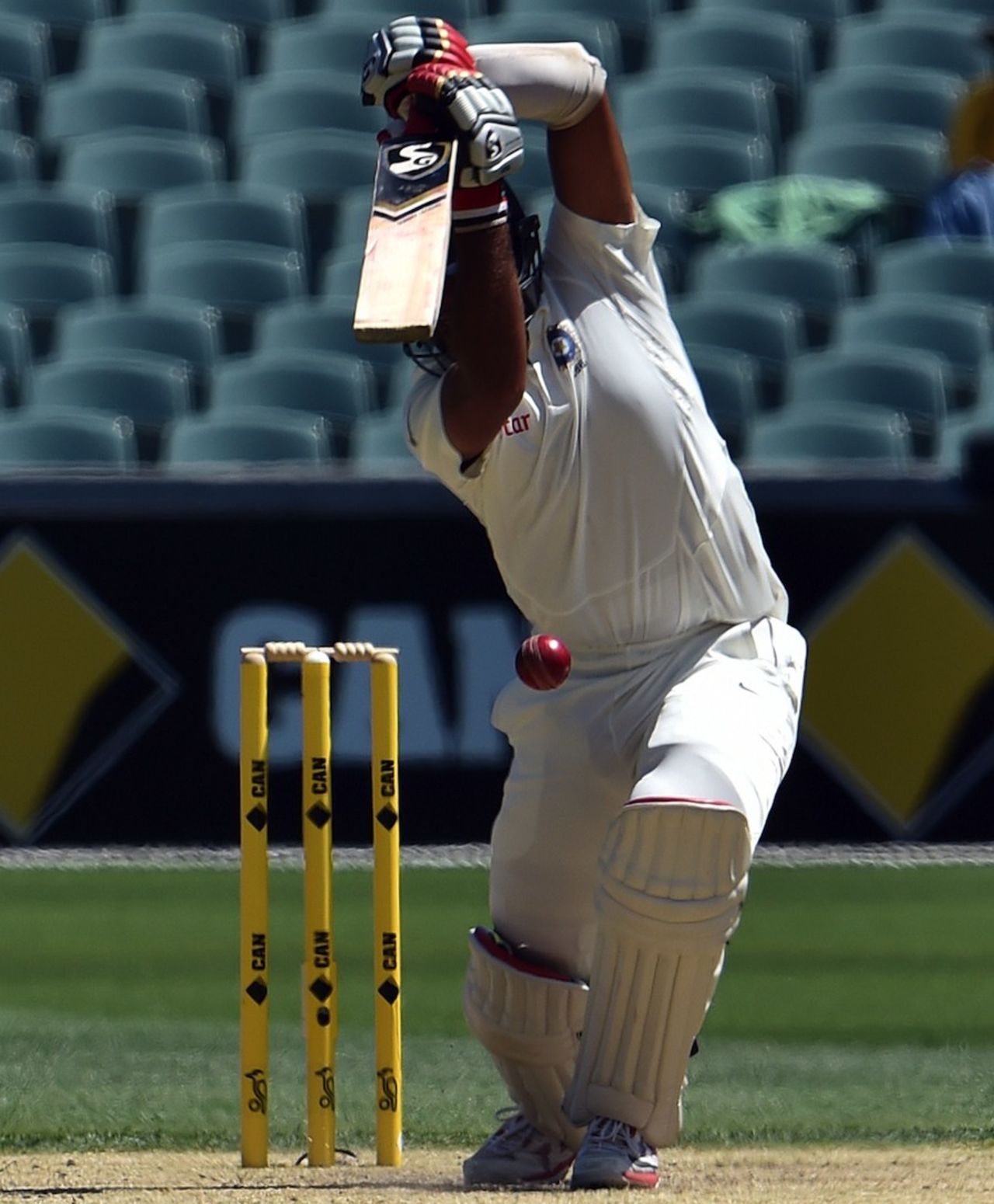 Cheteshwar Pujara drives, Australia v India, 1st Test, Adelaide, 3rd day, December 11, 2014