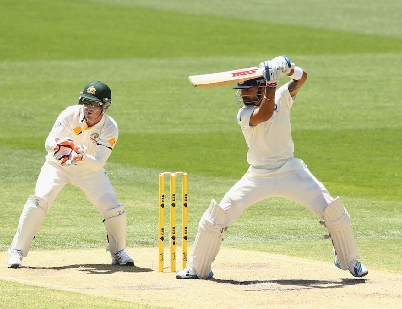 Virat Kohli plays through point, Australia v India, 1st Test, Adelaide, 3rd day, December 11, 2014
