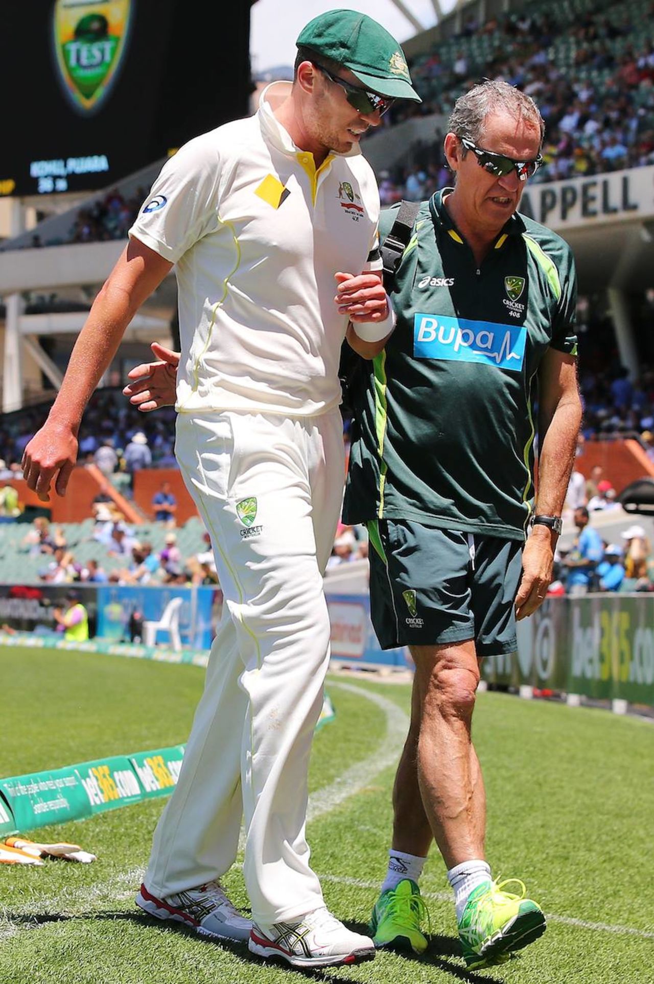Peter Siddle goes off the field, Australia v India, 1st Test, Adelaide, 3rd day, December 11, 2014
