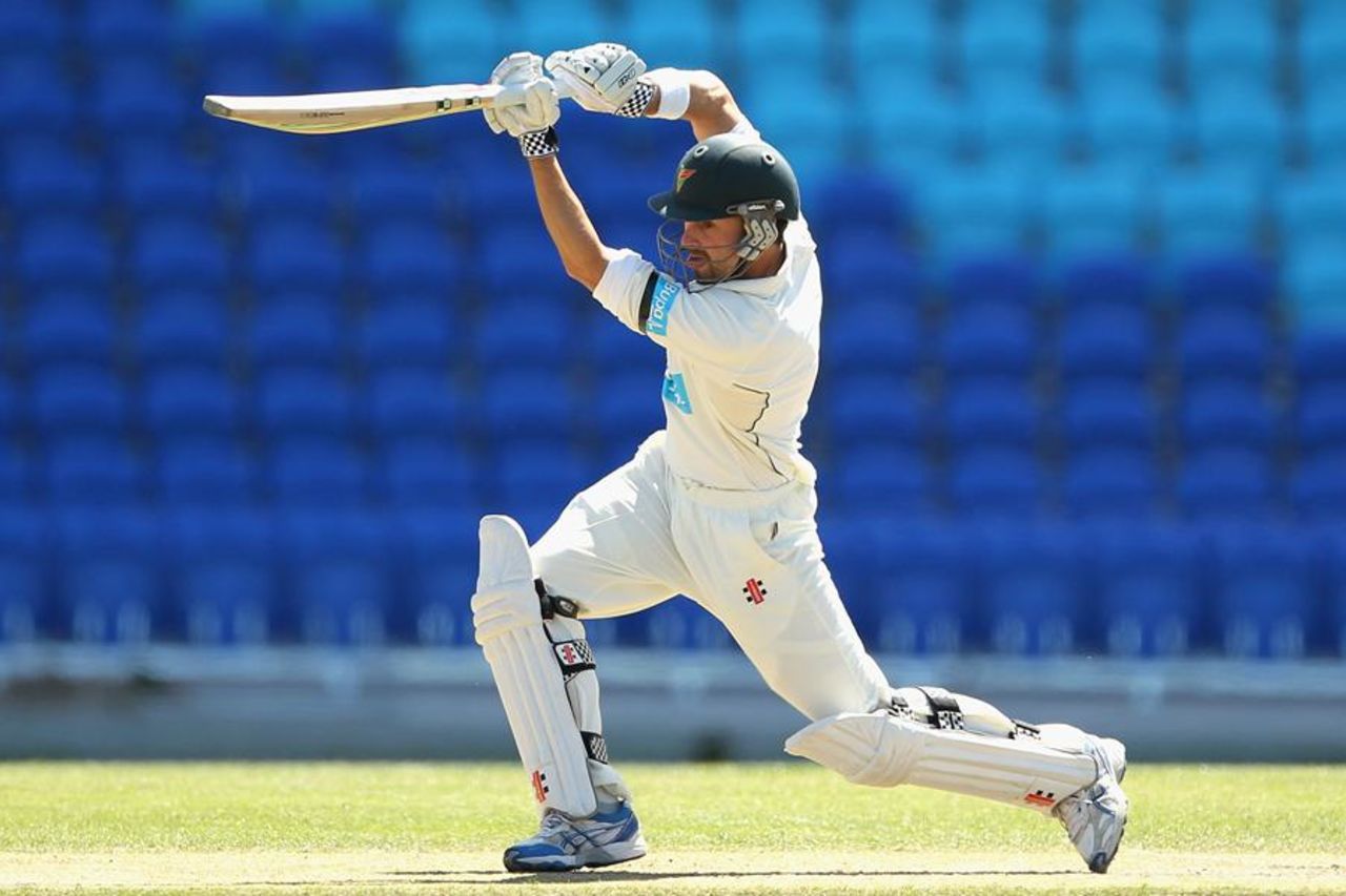 Ed Cowan drives on his way to another hundred, Tasmania v South Australia, Sheffield Shield, Hobart, 3rd day, December 11, 2014