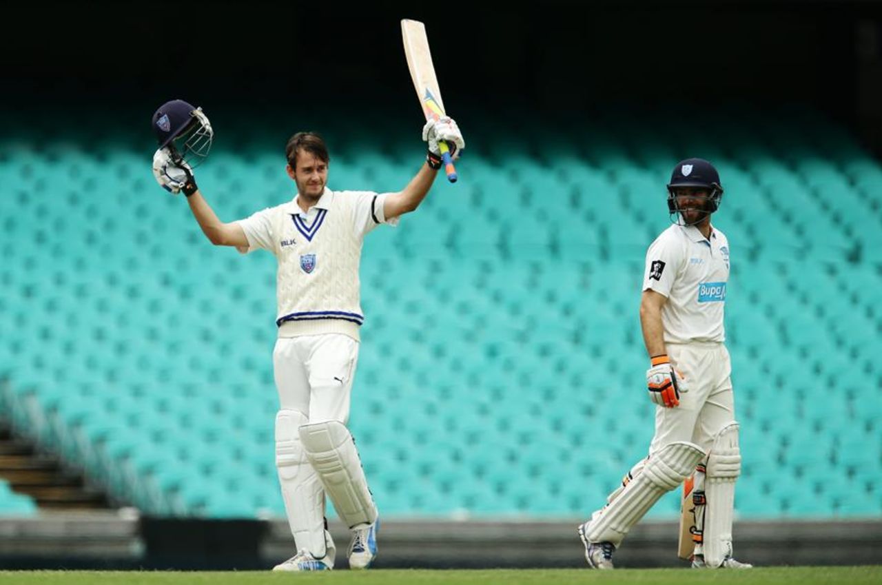 Kurtis Patterson celebrates his second first-class hundred, New South Wales v Queensland, Sheffield Shield, Sydney, 3rd day, December 11, 2014