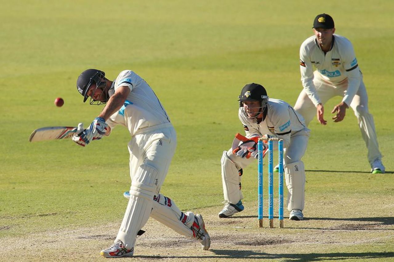 Daniel Christian goes over the top during his hundred, Western Australia v Victoria, Sheffield Shield, Perth, 3rd day, December 11, 2014