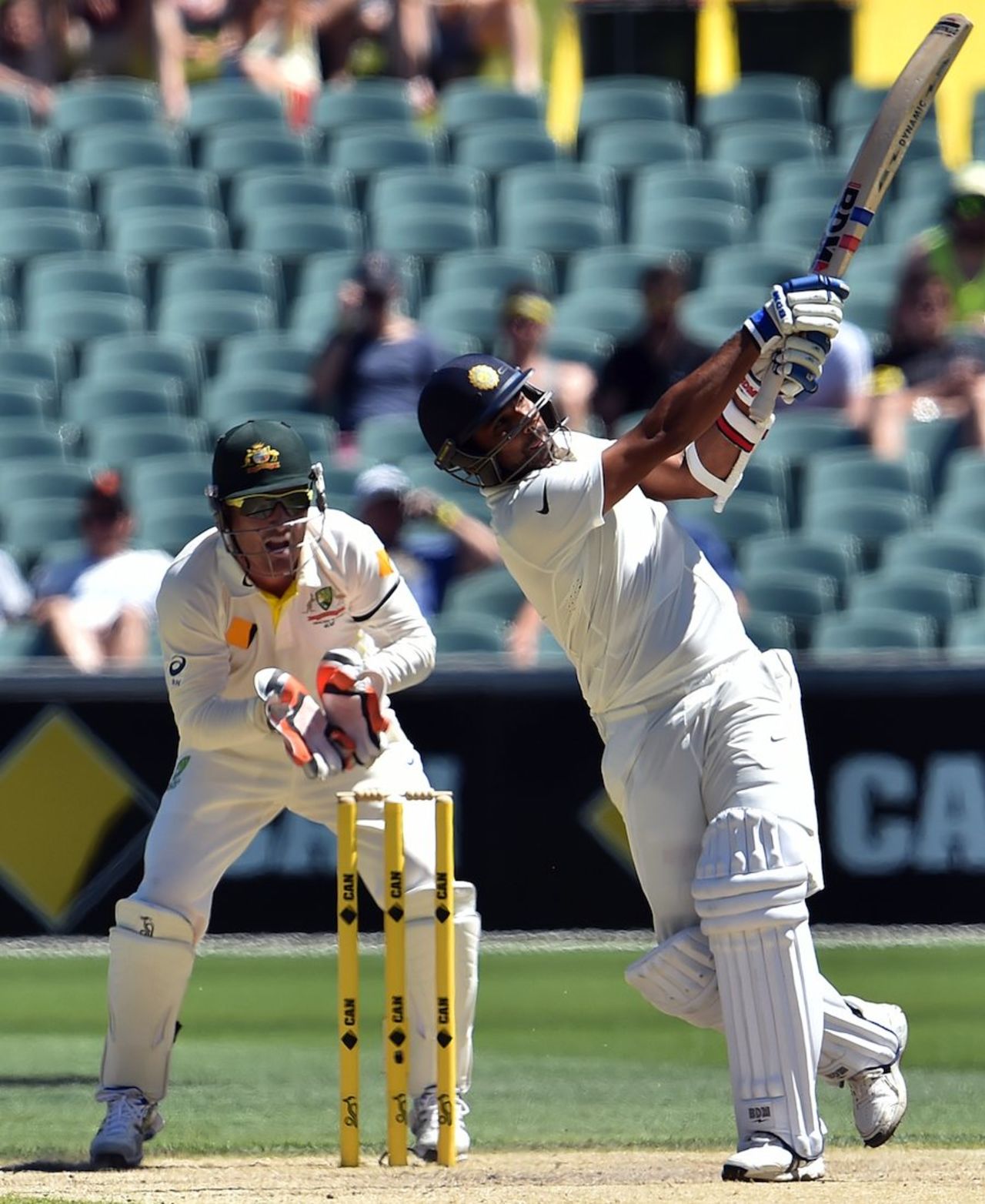 Mohammed Shami slogs, Australia v India, 1st Test, Adelaide, 4th day, December 12, 2014