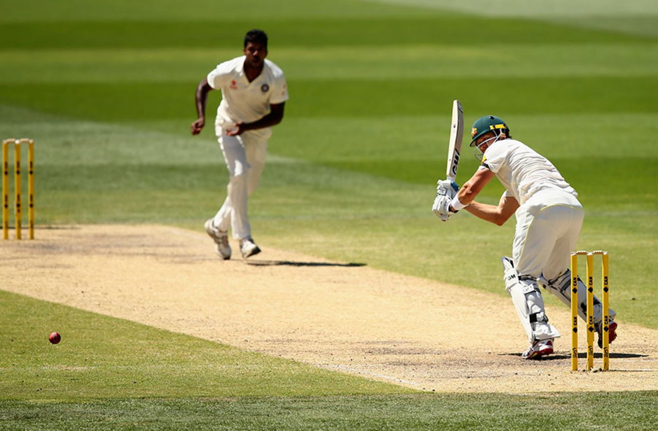 Shane Watson clips Varun Aaron off his legs, Australia v India, 1st Test, Adelaide, 4th day, December 12, 2014