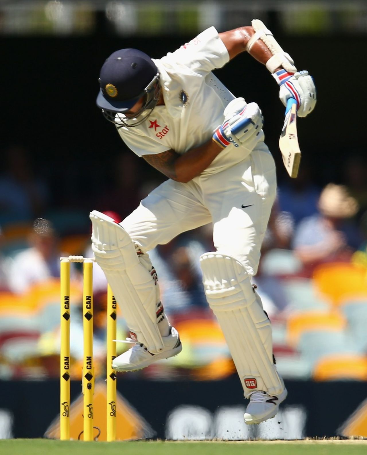 M Vijay fends off a short ball, Australia v India, 2nd Test, Brisbane, 1st day, December 17, 2014