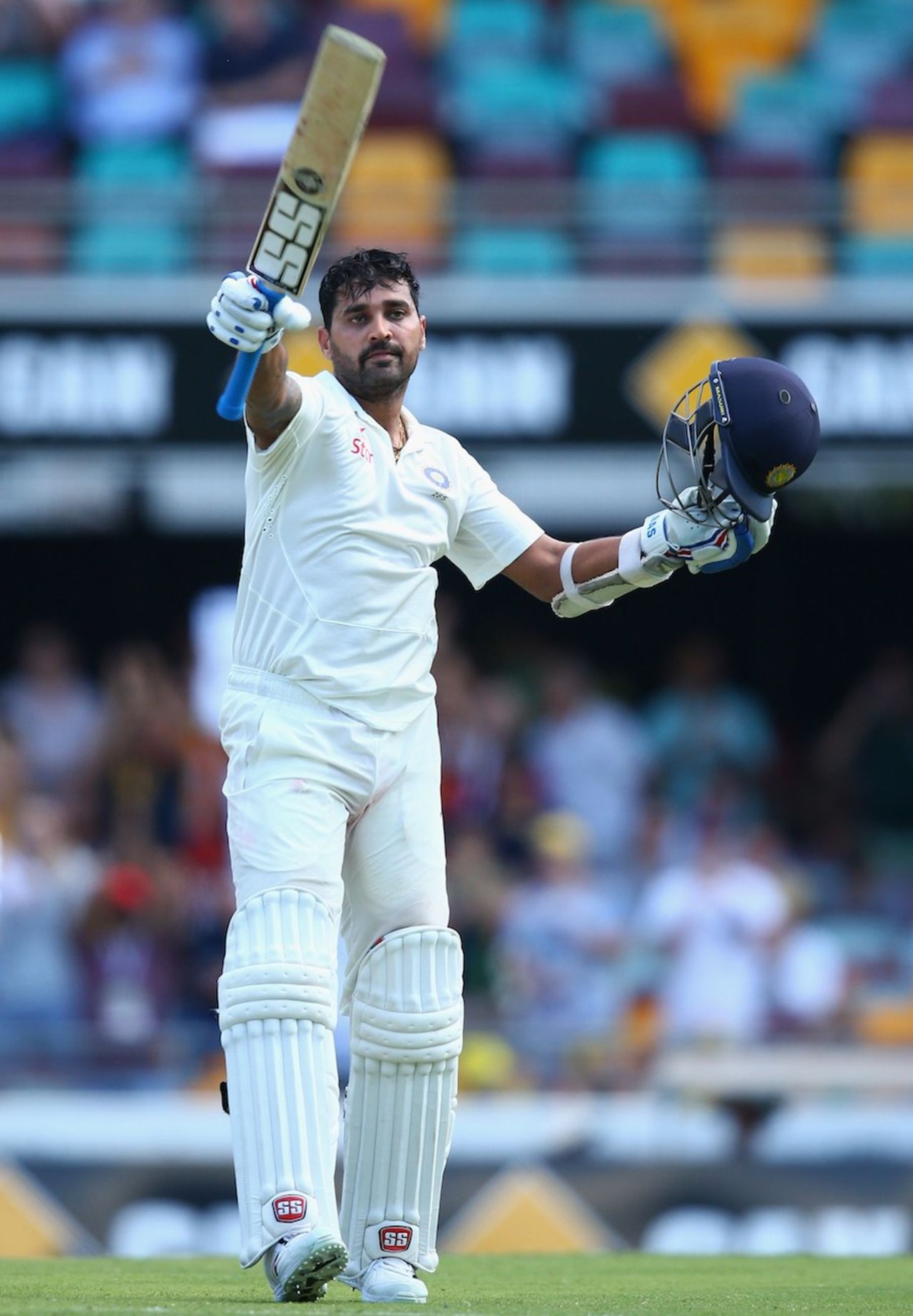 M Vijay celebrates his first hundred in Australia, Australia v India, 2nd Test, Brisbane, 1st day, December 17, 2014