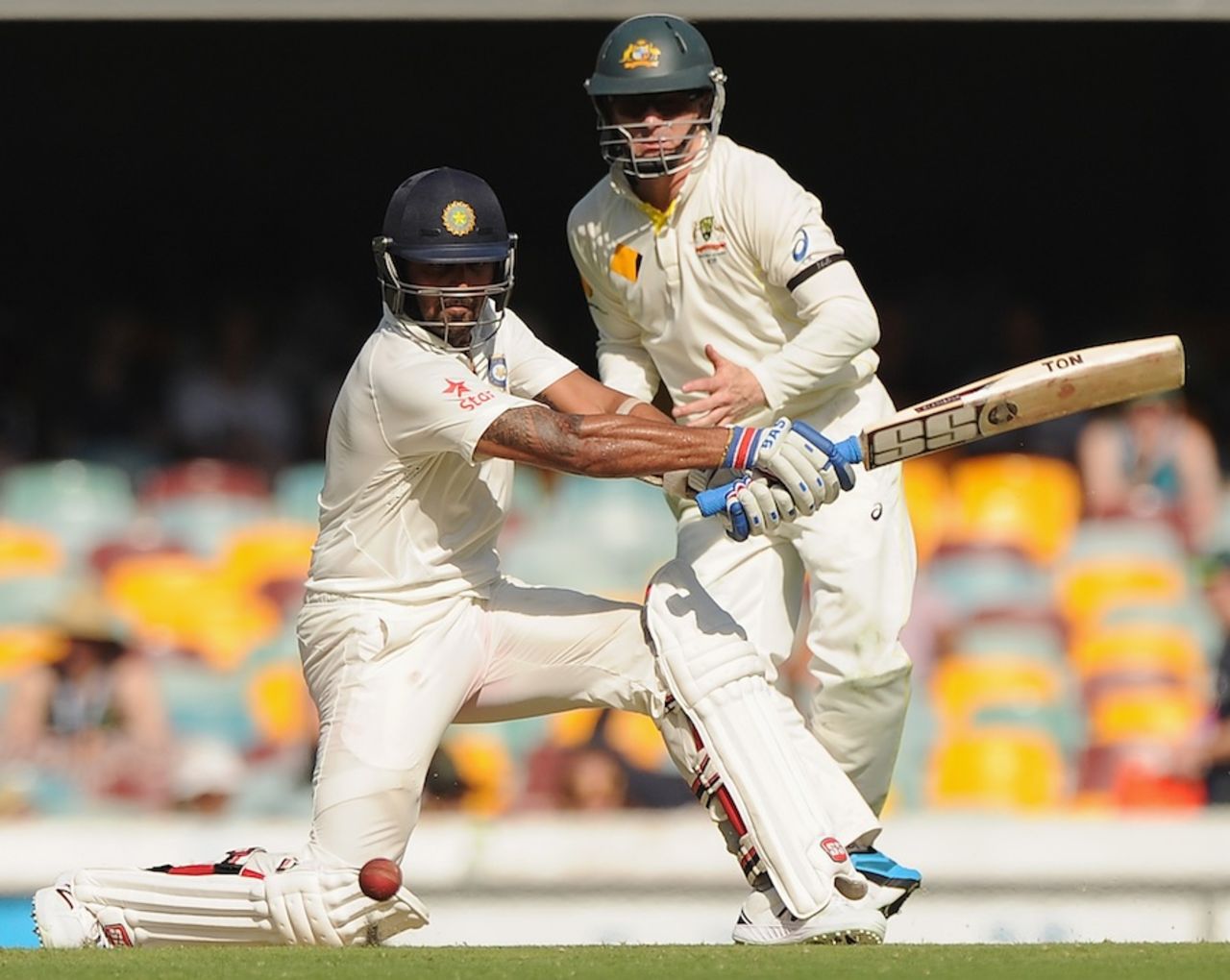M Vijay hits through the off side, Australia v India, 2nd Test, Brisbane, 1st day, December 17, 2014