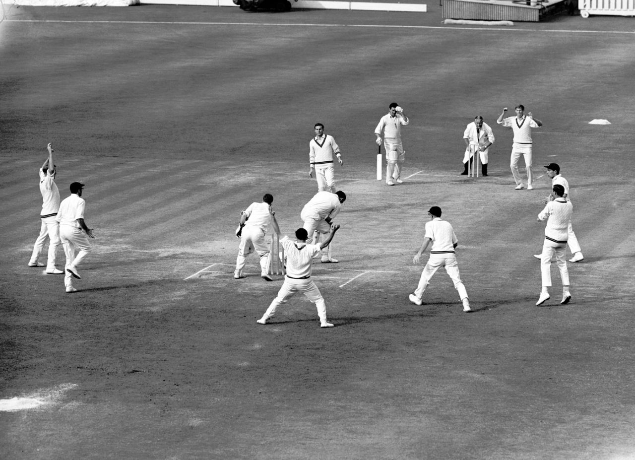 Fred Rumsey survives an appeal against Graeme Pollock, England v South Africa, first Test, Lord's, July 27, 1965