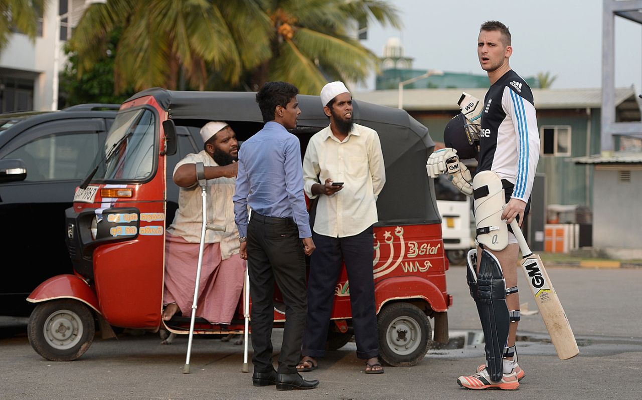 Alex Hales talks to fans after a nets session, Colombo, December 5, 2014