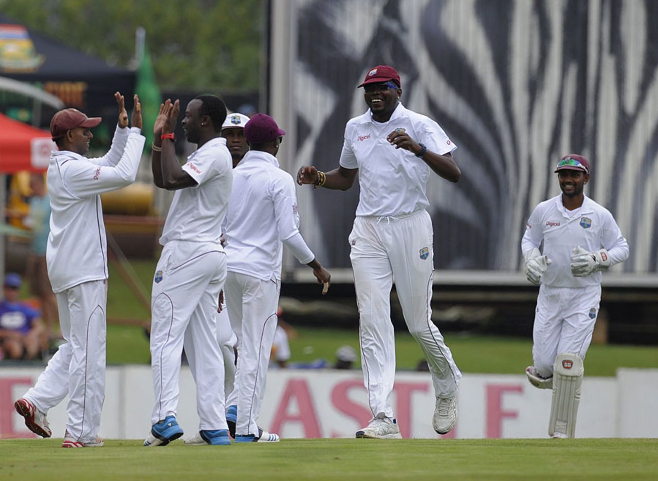 West Indies celebrate their opening breakthrough, South Africa v West Indies, 1st Test, Centurion, 1st day, December 17, 2014