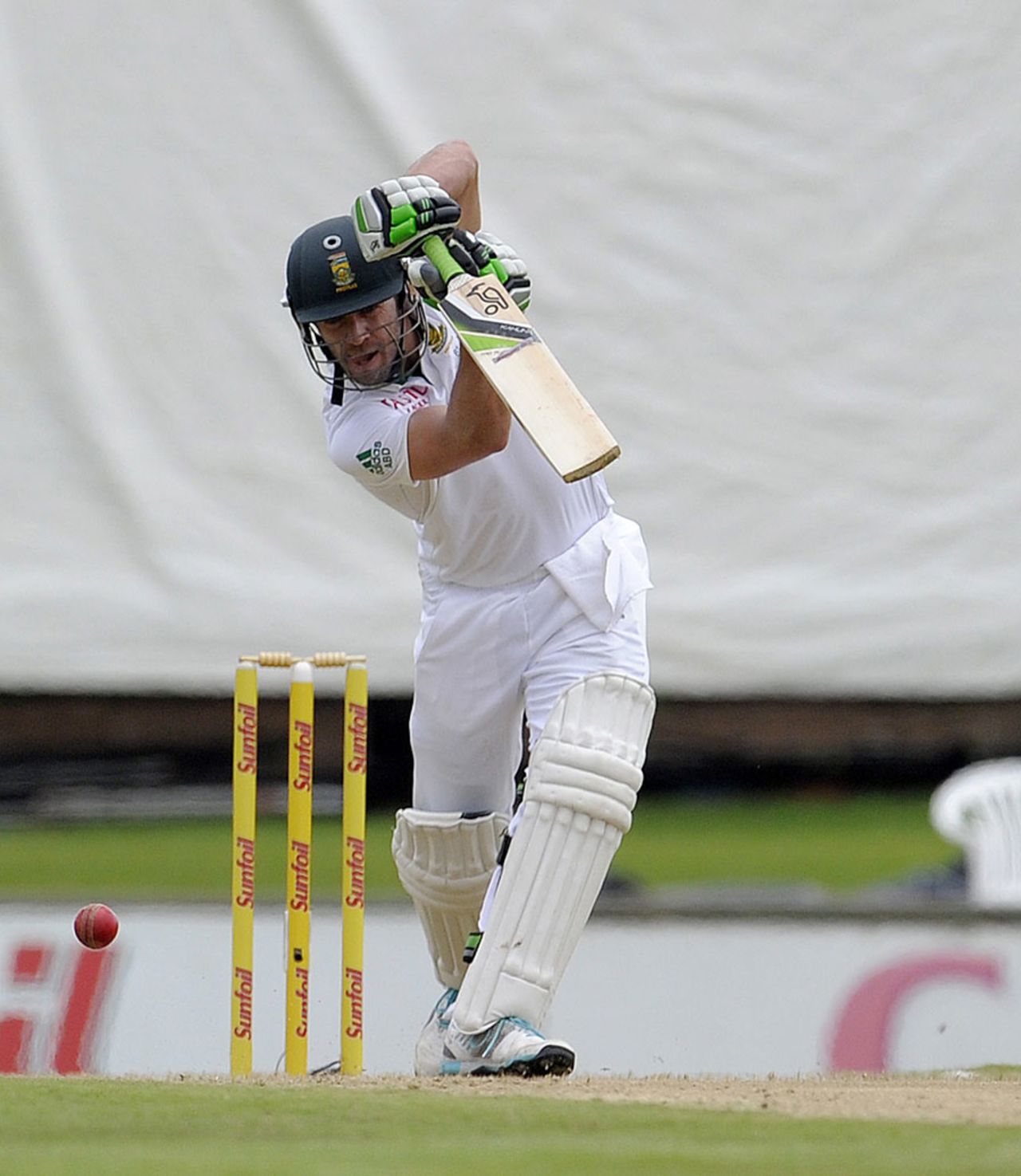 AB de Villiers drives down the ground, South Africa v West Indies, 1st Test, Centurion, 1st day, December 17, 2014