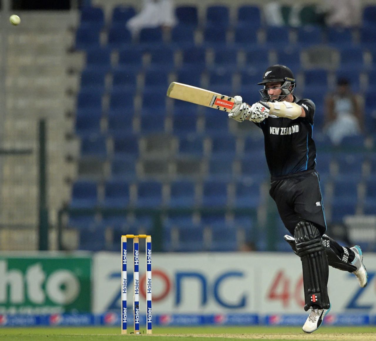 Kane Williamson makes room and plays through the off side, Pakistan v New Zealand, 4th ODI, Abu Dhabi, December 17, 2014
