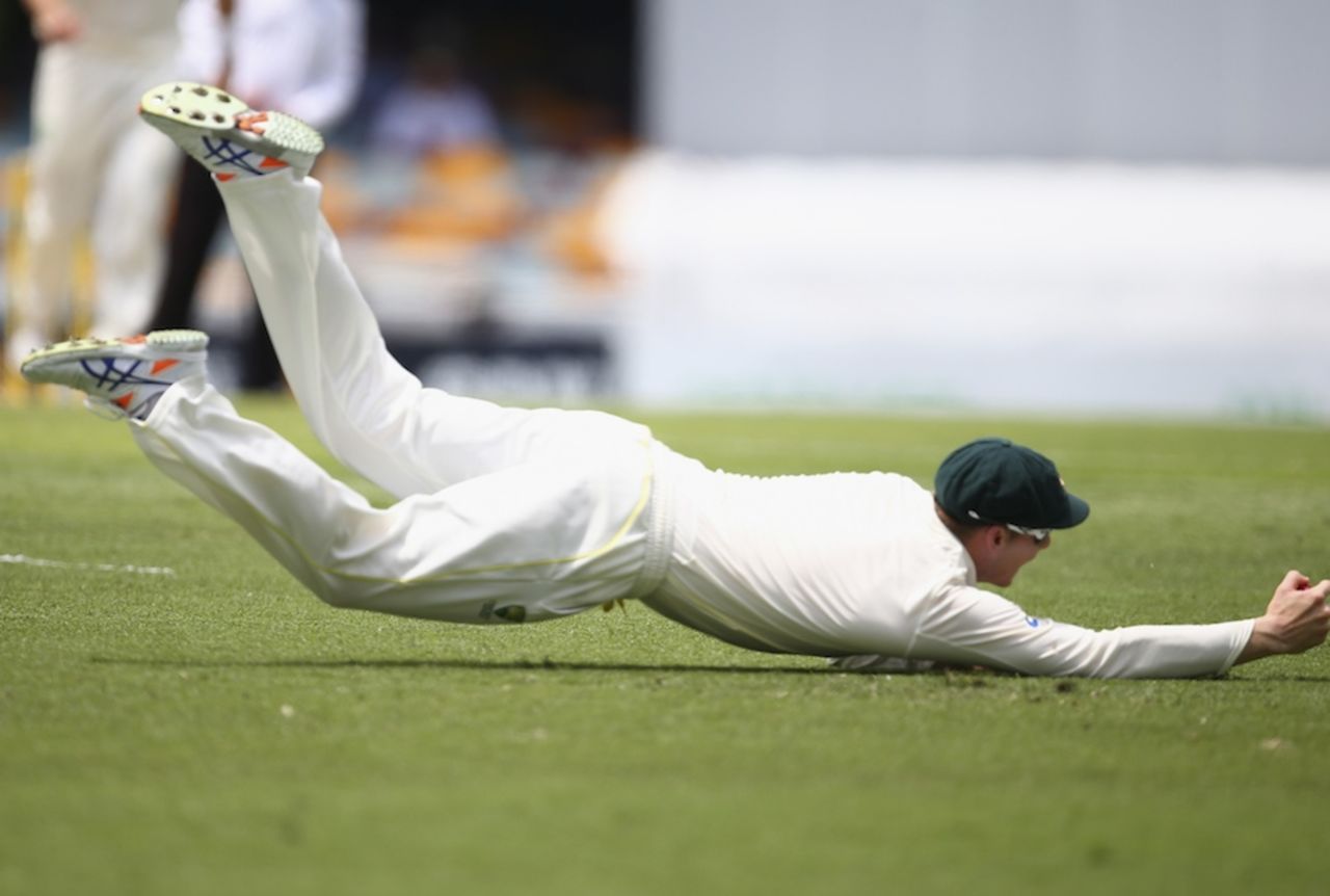 Steven Smith took a blinder at second slip to dismiss Rohit Sharma, Australia v India, 2nd Test, Brisbane, 2nd day, December 18, 2014
