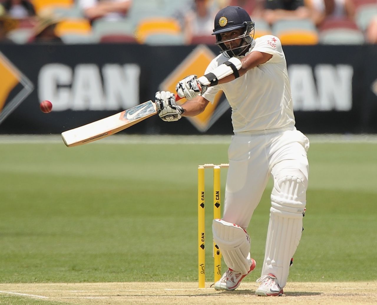 R Ashwin slashes on the off side, Australia v India, 2nd Test, Brisbane, 2nd day, December 18, 2014