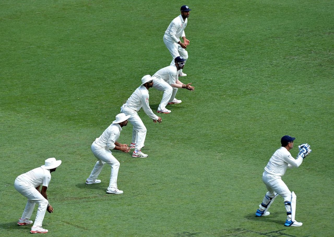 An Indian slip cordon, Australia v India, 2nd Test, Brisbane, 2nd day, December 18, 2014